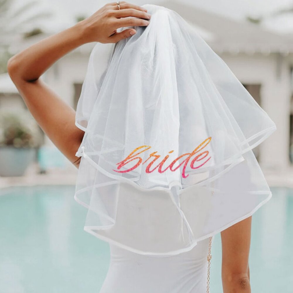 NIP! White Bachelorette Bride to Be Veil-2 Tier-White-Rose Gold